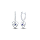 Enchanting Blue Sapphire Diamond Heart Dangle Earrings in 10kt White Gold Top view from the 10Kt White Gold Womens Round Blue Sapphire Diamond Heart Dangle Earrings 3 8 Cttwpin213145 collection by Splendid Jewellery