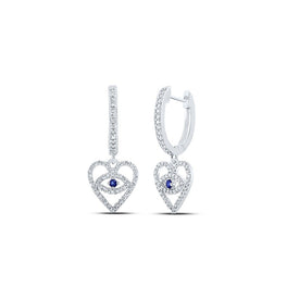 Enchanting Blue Sapphire Diamond Heart Dangle Earrings in 10kt White Gold Top view from the 10Kt White Gold Womens Round Blue Sapphire Diamond Heart Dangle Earrings 3 8 Cttwpin213145 collection by Splendid Jewellery