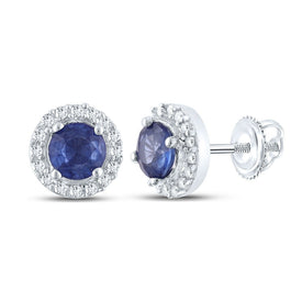 10kt White Gold Sapphire Sparkle Halo Earrings Top view from the 10Kt White Gold Womens Round Blue Sapphire Halo Earrings 3 4 Cttwpin289533 collection by Splendid Jewellery