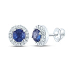 Radiant Blue Sapphire Halo Earrings in 10kt White Gold Top view from the 10Kt White Gold Womens Round Blue Sapphire Halo Earrings 5 8 Cttwpin289713 collection by Splendid Jewellery