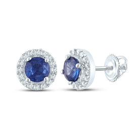 Radiant Blue Sapphire Halo Earrings in 10kt White Gold Top view from the 10Kt White Gold Womens Round Blue Sapphire Halo Earrings 5 8 Cttwpin289713 collection by Splendid Jewellery