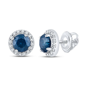 Splendid Jewellery 10kt White Gold Womens Round Blue Sapphire Halo Earrings Top view from the 10Kt White Gold Womens Round Blue Sapphire Halo Earrings 7 8 Cttwpin289536 collection by Splendid Jewellery