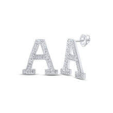 Load image into Gallery viewer, Sparkling Initials: 10kt White Gold Womens Round Diamond A Initial Letter Earrings 1/6 Cttw Top view from the 10Kt White Gold Womens Round Diamond A Initial Letter Earrings 1 6 Cttwpin217613 collection by Splendid Jewellery