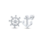 Nautical Dreams: 10kt White Gold Women's Round Diamond Anchor Wheel Stud Earrings Top view from the 10Kt White Gold Womens Round Diamond Anchor Wheel Stud Earrings 1 10 Cttwpin229577 collection by Splendid Jewellery