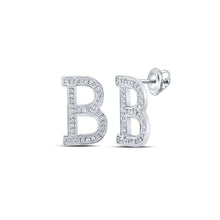 Load image into Gallery viewer, 10kt White Gold Womens Round Diamond B Initial Letter Earrings 1/6 Cttw | Personalized Brilliance Top view from the 10Kt White Gold Womens Round Diamond B Initial Letter Earrings 1 6 Cttwpin217630 collection by Splendid Jewellery