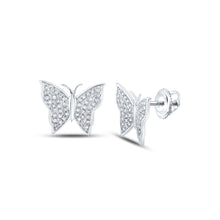 Load image into Gallery viewer, Whimsical Wings Diamond Earrings Top view from the 10Kt White Gold Womens Round Diamond Butterfly Bug Earrings 1 4 Cttwpin286958 collection by Splendid Jewellery