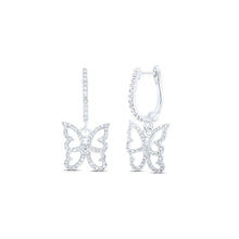Load image into Gallery viewer, Whimsical Wings Diamond Earrings Top view from the 10Kt White Gold Womens Round Diamond Butterfly Dangle Earrings 3 8 Cttwpin219400 collection by Splendid Jewellery