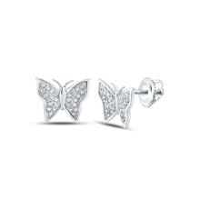 Load image into Gallery viewer, Whimsical Wings Diamond Earrings Top view from the 10Kt White Gold Womens Round Diamond Butterfly Bug Earrings 1 8 Cttwpin286955 collection by Splendid Jewellery