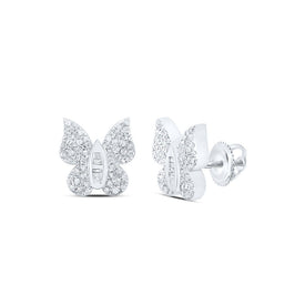 Whimsical Wings Diamond Earrings Top view from the 10Kt White Gold Womens Round Diamond Butterfly Earrings 3 8 Cttwpin237284 collection by Splendid Jewellery