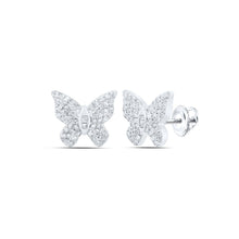 Load image into Gallery viewer, Whimsical Wings Diamond Earrings Top view from the 10Kt White Gold Womens Round Diamond Butterfly Earrings 3 8 Cttwpin237287 collection by Splendid Jewellery