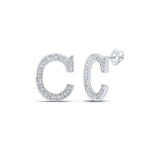 Load image into Gallery viewer, 10kt White Gold Womens Round Diamond C Initial Letter Earrings 1/8 Cttw - Sparkling Sophistication Top view from the 10Kt White Gold Womens Round Diamond C Initial Letter Earrings 1 8 Cttwpin217635 collection by Splendid Jewellery