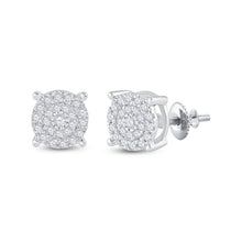 Load image into Gallery viewer, Dazzling Diamond Delight Earrings Side view from the 10Kt White Gold Womens Round Diamond Circle Cluster Earrings 1 4 Cttwpin90092 collection by Splendid Jewellery
