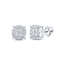 Load image into Gallery viewer, Dazzling White Gold Diamond Cluster Earrings - 1-1/4 Cttw Top view from the 10Kt White Gold Womens Round Diamond Cluster Earrings 1 1 4 Cttwpin286261 collection by Splendid Jewellery