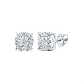 Dazzling White Gold Diamond Cluster Earrings - 1-1/4 Cttw Top view from the 10Kt White Gold Womens Round Diamond Cluster Earrings 1 1 4 Cttwpin286261 collection by Splendid Jewellery