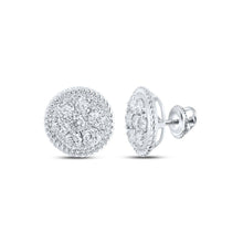 Load image into Gallery viewer, Dazzling Brilliance: 10kt White Gold Diamond Cluster Earrings Top view from the 10Kt White Gold Womens Round Diamond Cluster Earrings 1 Cttwpin213531 collection by Splendid Jewellery