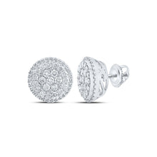 Load image into Gallery viewer, Dazzling Brilliance: 10kt White Gold Womens Round Diamond Cluster Earrings 1 Cttw Top view from the 10Kt White Gold Womens Round Diamond Cluster Earrings 1 Cttwpin213536 collection by Splendid Jewellery