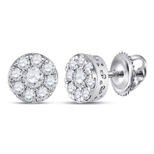 Load image into Gallery viewer, Sparkling Brilliance: 10kt White Gold Diamond Cluster Earrings - Side View