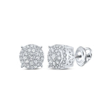 Load image into Gallery viewer, Radiant Brilliance: 10kt White Gold Womens Round Diamond Cluster Earrings Top view from the 10Kt White Gold Womens Round Diamond Cluster Earrings 1 4 Cttwpin286093 collection by Splendid Jewellery