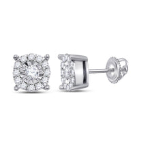 Load image into Gallery viewer, Sparkling Diamond Cluster Earrings in 10kt White Gold - A Dazzling Display of Brilliance Top view from the 10Kt White Gold Womens Round Diamond Cluster Earrings 1 4 Cttwpin224700 collection by Splendid Jewellery