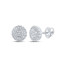 Load image into Gallery viewer, Radiant Brilliance: 10kt White Gold Diamond Cluster Earrings Top view from the 10Kt White Gold Womens Round Diamond Cluster Earrings 1 6 Cttwpin217464 collection by Splendid Jewellery