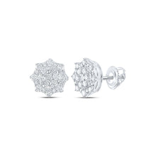 Load image into Gallery viewer, Sparkling Brilliance: 10kt White Gold Diamond Cluster Earrings Top view from the 10Kt White Gold Womens Round Diamond Cluster Earrings 3 4 Cttwpin232192 collection by Splendid Jewellery