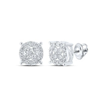 Load image into Gallery viewer, Radiant Sparkle: 10kt White Gold Womens Round Diamond Cluster Earrings 3/4 Cttw Top view from the 10Kt White Gold Womens Round Diamond Cluster Earrings 3 4 Cttwpin286264 collection by Splendid Jewellery