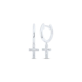 Dazzling White Gold Diamond Cross Dangle Earrings Top view from the 10Kt White Gold Womens Round Diamond Cross Dangle Earrings 1 20 Cttwpin230270 collection by Splendid Jewellery