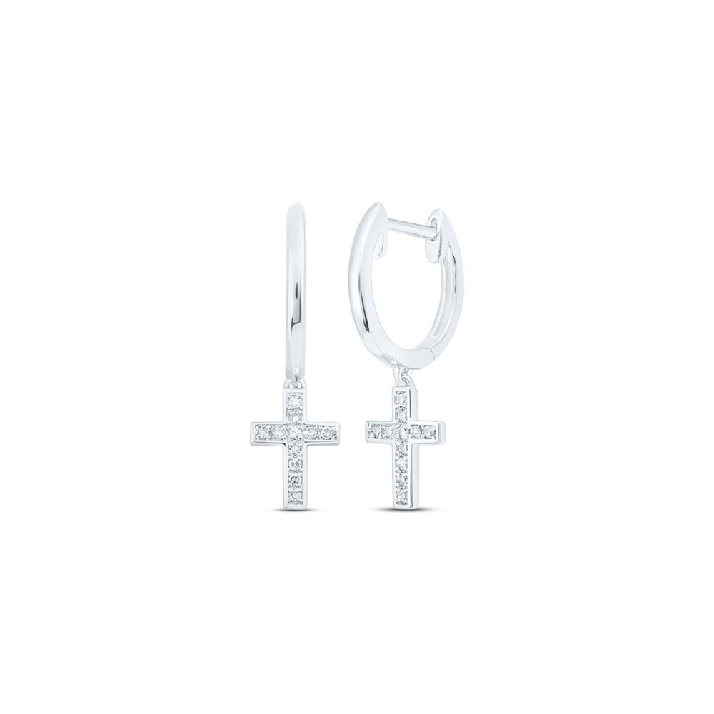 Earrings | 10kt White Gold Womens Round Diamond Cross Dangle Earrings 1/20 Cttw | Splendid Jewellery GND