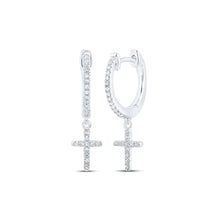 Load image into Gallery viewer, Splendid Jewellery 10kt White Gold Diamond Cross Dangle Earrings Top view from the 10Kt White Gold Womens Round Diamond Cross Dangle Earrings 1 6 Cttwpin230277 collection by Splendid Jewellery
