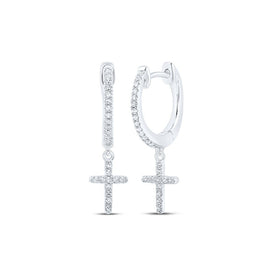 Splendid Jewellery 10kt White Gold Diamond Cross Dangle Earrings Top view from the 10Kt White Gold Womens Round Diamond Cross Dangle Earrings 1 6 Cttwpin230277 collection by Splendid Jewellery