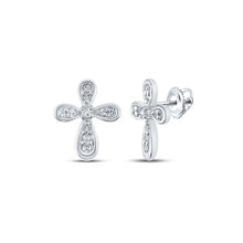 Load image into Gallery viewer, 10kt Sparkling Diamond Cross Earrings in White Gold - Symbolic Elegance at Its Finest Top view from the 10Kt White Gold Womens Round Diamond Cross Earrings 1 8 Cttwpin214086 collection by Splendid Jewellery
