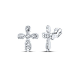 10kt Sparkling Diamond Cross Earrings in White Gold - Symbolic Elegance at Its Finest Top view from the 10Kt White Gold Womens Round Diamond Cross Earrings 1 8 Cttwpin214086 collection by Splendid Jewellery