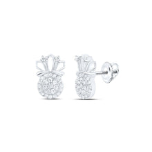 Load image into Gallery viewer, Regal Radiance: 10kt White Gold Womens Round Diamond Crown Earrings 1/5 Cttw Top view from the 10Kt White Gold Womens Round Diamond Crown Earrings 1 5 Cttwpin230080 collection by Splendid Jewellery