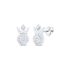 Load image into Gallery viewer, Diamond Majesty Earrings: 10kt White Gold Crown Design with Sparkling Round Diamonds 1/5 Cttw Top view from the 10Kt White Gold Womens Round Diamond Crown Earrings 1 5 Cttwpin230049 collection by Splendid Jewellery