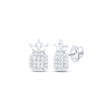 Load image into Gallery viewer, Radiant Royalty: 10kt White Gold Womens Round Diamond Crown Earrings 1/5 Cttw Top view from the 10Kt White Gold Womens Round Diamond Crown Earrings 1 5 Cttwpin230089 collection by Splendid Jewellery
