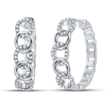 Load image into Gallery viewer, Splendid Jewellery 10kt White Gold Diamond Cuban Curb Link Hoop Earrings Top view from the 10Kt White Gold Womens Round Diamond Cuban Curb Link Hoop Earrings 1 5 Cttwpin284461 collection by Splendid Jewellery