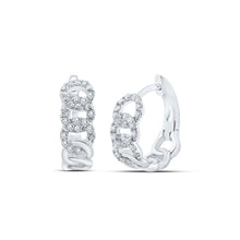 Load image into Gallery viewer, 10kt White Gold Diamond Cuban Link Hoop Earrings: Sparkling Sophistication Top view from the 10Kt White Gold Womens Round Diamond Cuban Link Hoop Earrings 1 4 Cttwpin286517 collection by Splendid Jewellery
