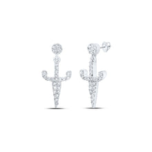 Load image into Gallery viewer, Radiant Diamond Dagger Dangle Earrings in 10kt White Gold Top view from the 10Kt White Gold Womens Round Diamond Dagger Dangle Earrings 1 5 Cttwpin232195 collection by Splendid Jewellery