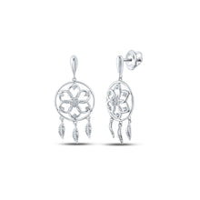 Load image into Gallery viewer, 10kt White Gold Diamond Dream Catcher Dangle Earrings Top view from the 10Kt White Gold Womens Round Diamond Dream Catcher Dangle Earrings 1 10 Cttwpin214165 collection by Splendid Jewellery