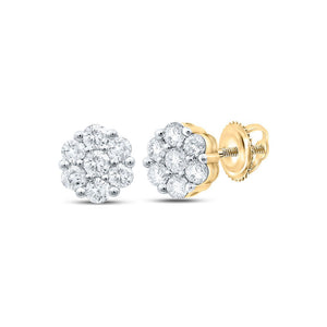 Earrings | 10kt White Gold Womens Round Diamond Flower Cluster Earrings 1 Cttw | Splendid Jewellery GND