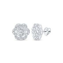 Load image into Gallery viewer, Dazzling Diamond Blossom Earrings Top view from the 10Kt White Gold Womens Round Diamond Flower Cluster Earrings 1 Cttwpin232234 collection by Splendid Jewellery