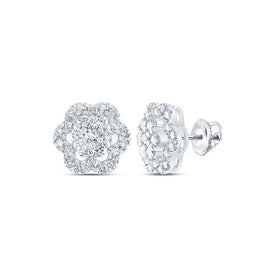 Dazzling Diamond Blossom Earrings Top view from the 10Kt White Gold Womens Round Diamond Flower Cluster Earrings 1 Cttwpin232234 collection by Splendid Jewellery