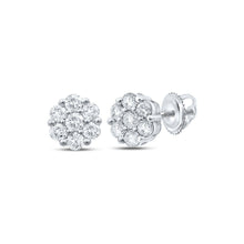 Load image into Gallery viewer, Sparkling Floral Diamond Cluster Earrings in 10kt White Gold Top view from the 10Kt White Gold Womens Round Diamond Flower Cluster Earrings 1 Cttwpin212568 collection by Splendid Jewellery