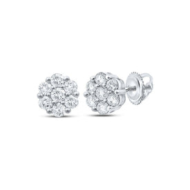 Sparkling Floral Diamond Cluster Earrings in 10kt White Gold Top view from the 10Kt White Gold Womens Round Diamond Flower Cluster Earrings 1 Cttwpin212568 collection by Splendid Jewellery