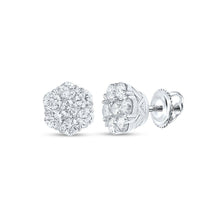Load image into Gallery viewer, Dazzling Blooming Diamond Cluster Earrings Top view from the 10Kt White Gold Womens Round Diamond Flower Cluster Earrings 1 Cttwpin289373 collection by Splendid Jewellery