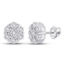 Load image into Gallery viewer, Diamond Blossom Cluster Earrings Top view from the 10Kt White Gold Womens Round Diamond Flower Cluster Earrings 1 10 Cttwpin48623 collection by Splendid Jewellery