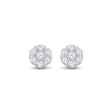 Load image into Gallery viewer, Radiant Blooms: 10kt White Gold Womens Round Diamond Flower Cluster Earrings 1/10 Cttw Side view from the 10Kt White Gold Womens Round Diamond Flower Cluster Earrings 1 10 Cttwpin282340 collection by Splendid Jewellery
