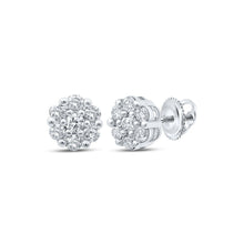 Load image into Gallery viewer, Radiant Blossom Diamond Cluster Earrings Top view from the 10Kt White Gold Womens Round Diamond Flower Cluster Earrings 1 2 Cttwpin232464 collection by Splendid Jewellery