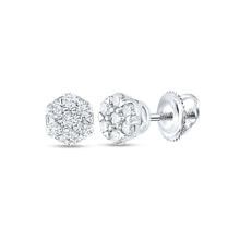 Load image into Gallery viewer, Radiant Blossom Diamond Cluster Earrings in 10kt White Gold Top view from the 10Kt White Gold Womens Round Diamond Flower Cluster Earrings 1 4 Cttwpin289325 collection by Splendid Jewellery