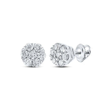 Load image into Gallery viewer, Dazzling Diamond Blossom Earrings - 10kt White Gold Flower Cluster Top view from the 10Kt White Gold Womens Round Diamond Flower Cluster Earrings 1 4 Cttwpin289322 collection by Splendid Jewellery